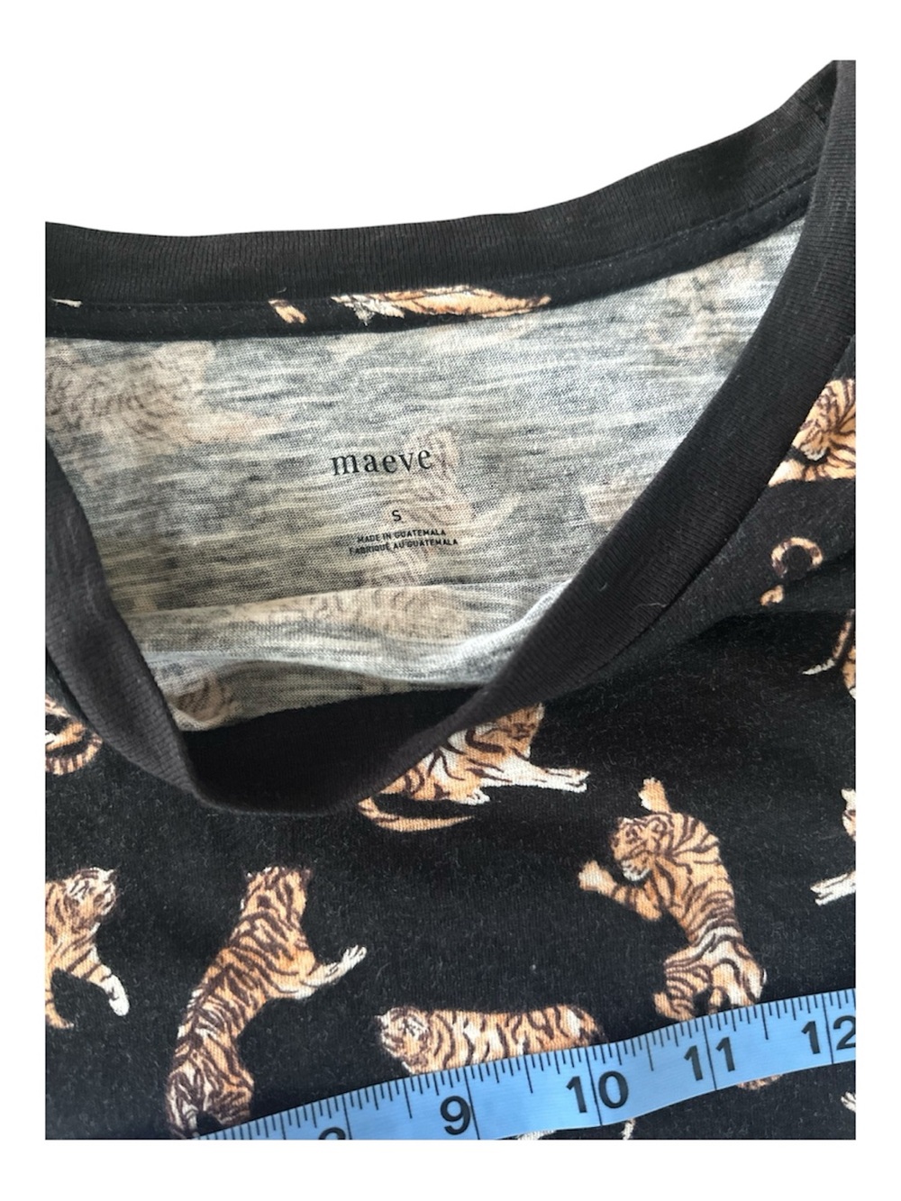 Maeve Anthropologie Cotton Tiger Print Long Sleeve Tee Black Graphic T-Shirt - Picture 9 of 11